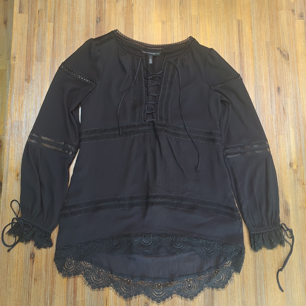 White House Black Market Black Lace Detail Blouse